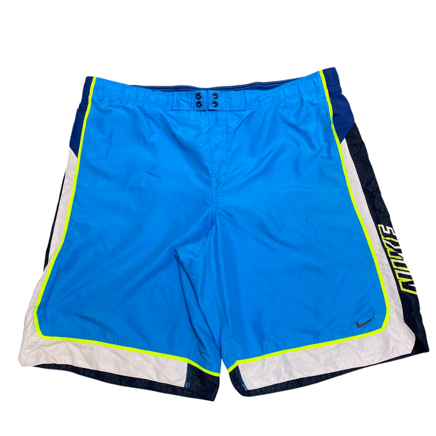 Nike Swim Trunks Mens XL Blue Spellout Logo Mesh Lined Mid Rise Stretch Comfort