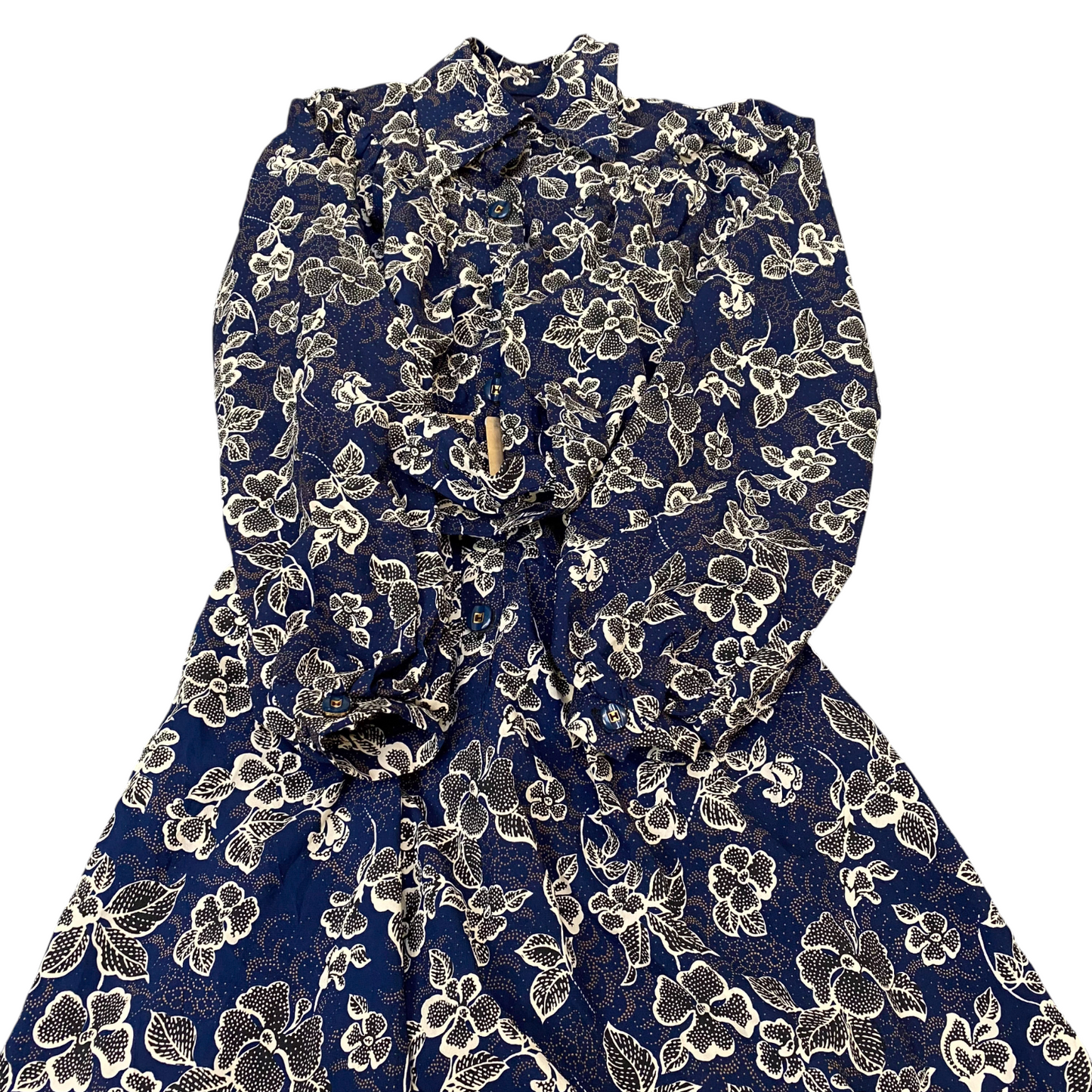 A-Line Long Dress Womens S Multi Floral Belted Balloon Sleeve Button Front