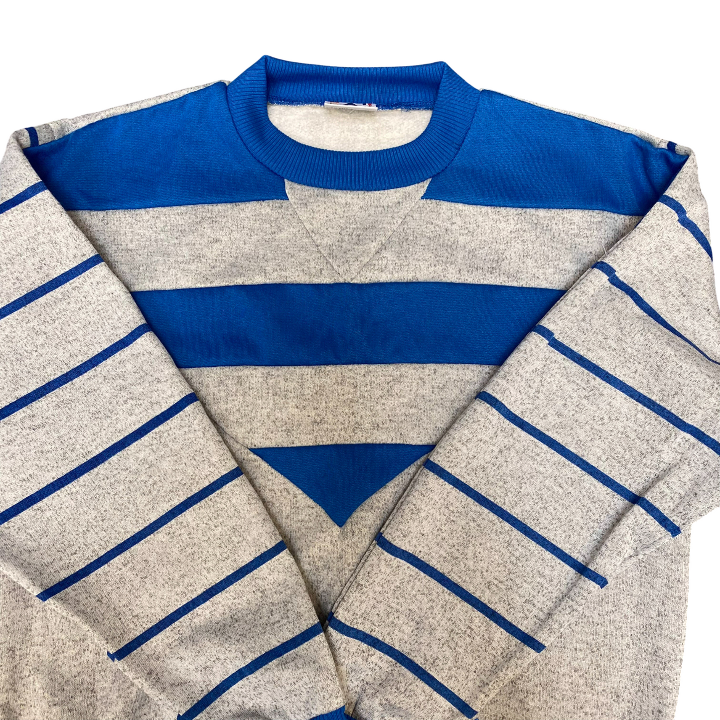 Active Sweatshirt Mens Small Grey Blue Striped Long Sleeve Crew Neck Pullover