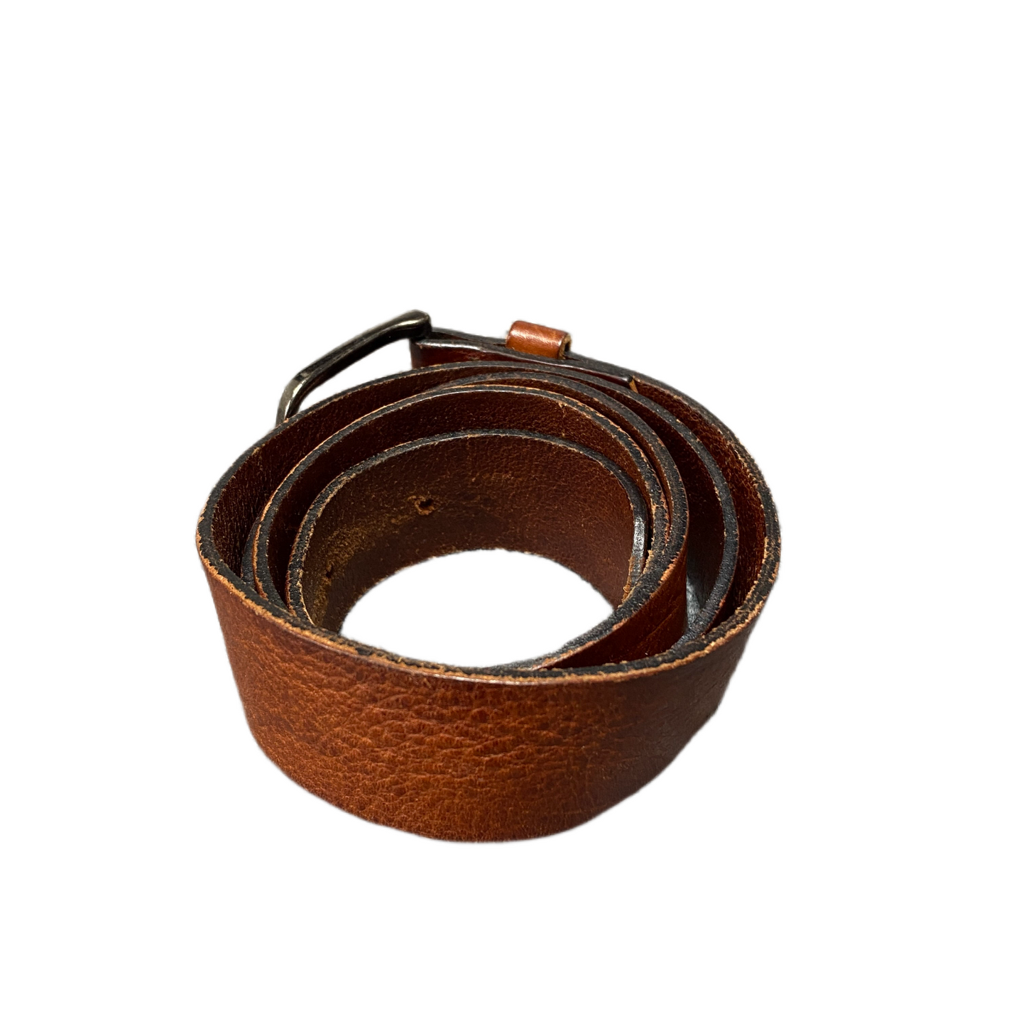Waist Belt Men Brown Full-Grain Leather Adjustable Silver Pin Buckle 44.5 inches