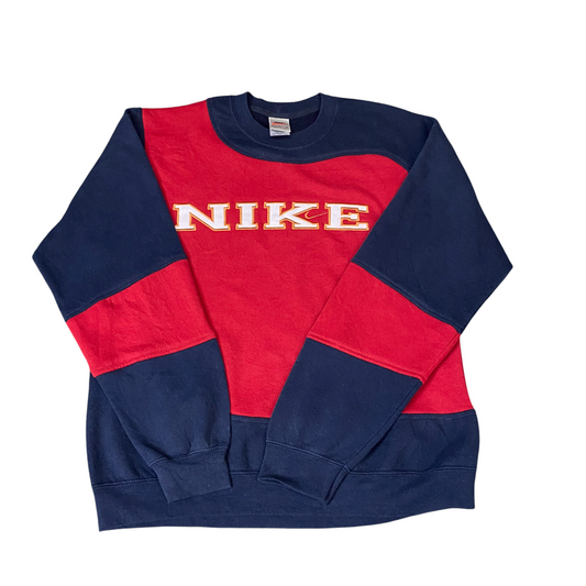 Nike Reworked Sweatshirt Mens M Navy Red Embroidered Spellout Logo Vintage Y2K