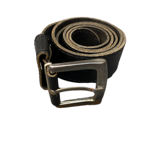 Waist Belt Mens Black Leather Adjustable Classic Silver Pin Buckle 38.5 Inches