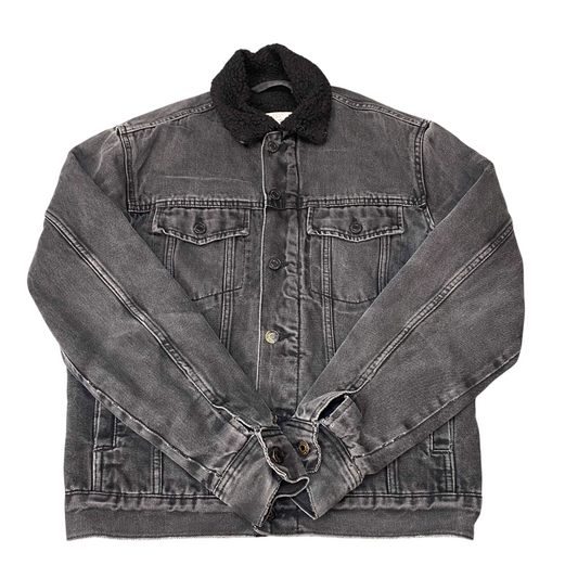L.O.G.G. by H&M Trucker Jacket Men S Grey Denim Sherpa Lined Collar Button Front