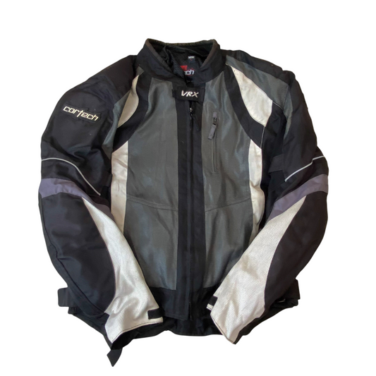 Cortech VRX Air Motorcycle Jacket Mens M Black Grey Padded Mesh Lined Zip Up