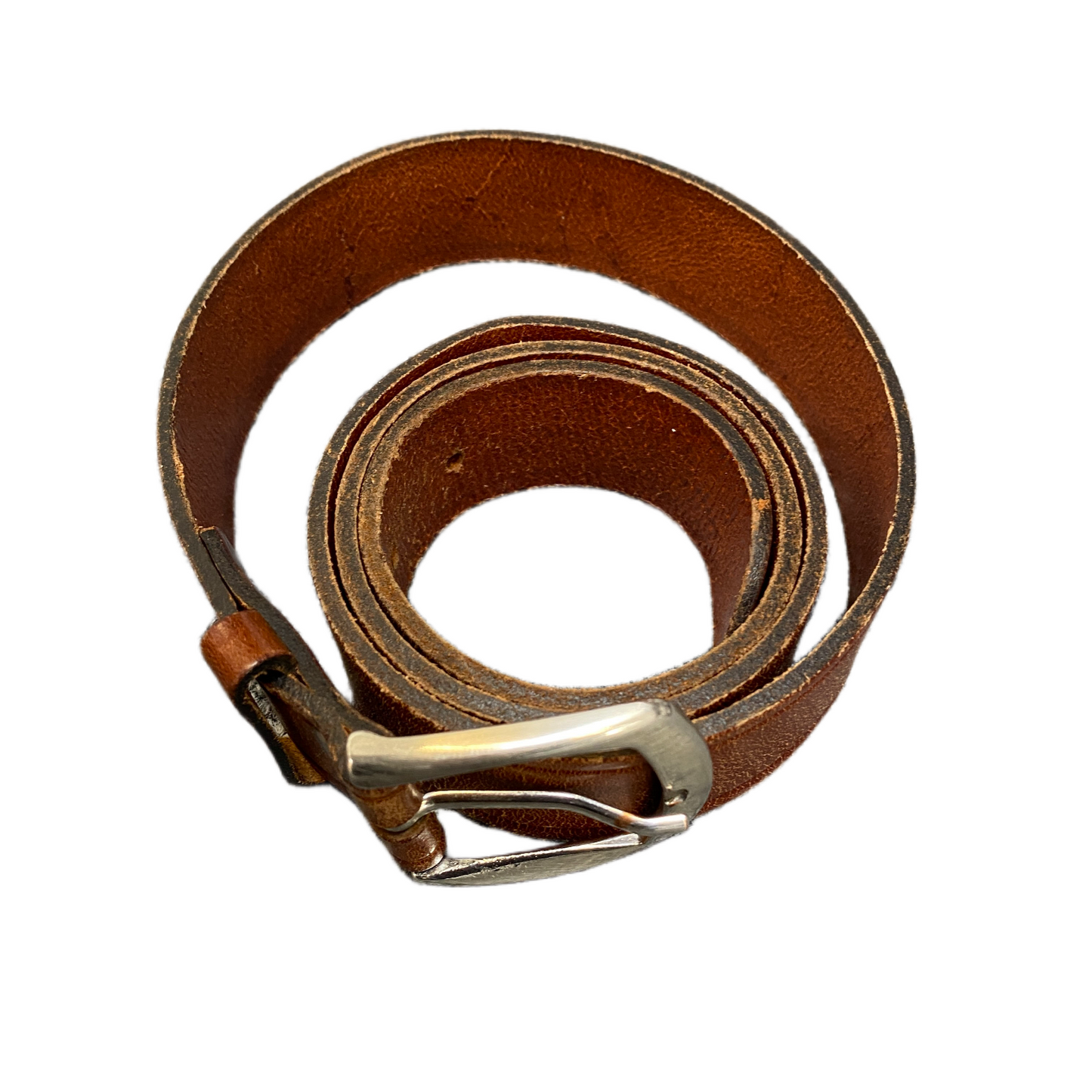 Dress Belt Mens Brown Leather Adjustable Classic Silver Pin Buckle 39.5 inches