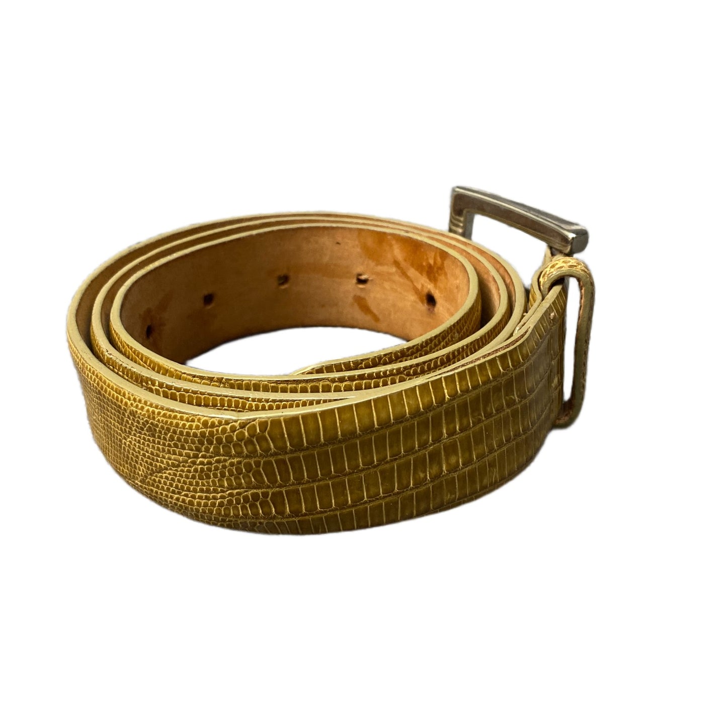 Reptiles House Waist Belt Mens Tan Lizard Leather Silver Pin Buckle 38.5 Inches