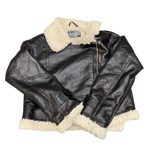AMISU by New Yorker Leather Motorcycle Jacket Womens M Black Asymmetrical Zip