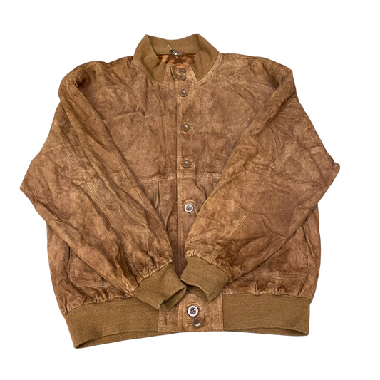 Best of Nature Leather Jacket Mens 2XL Brown Lined Button Front Elasticated Hem