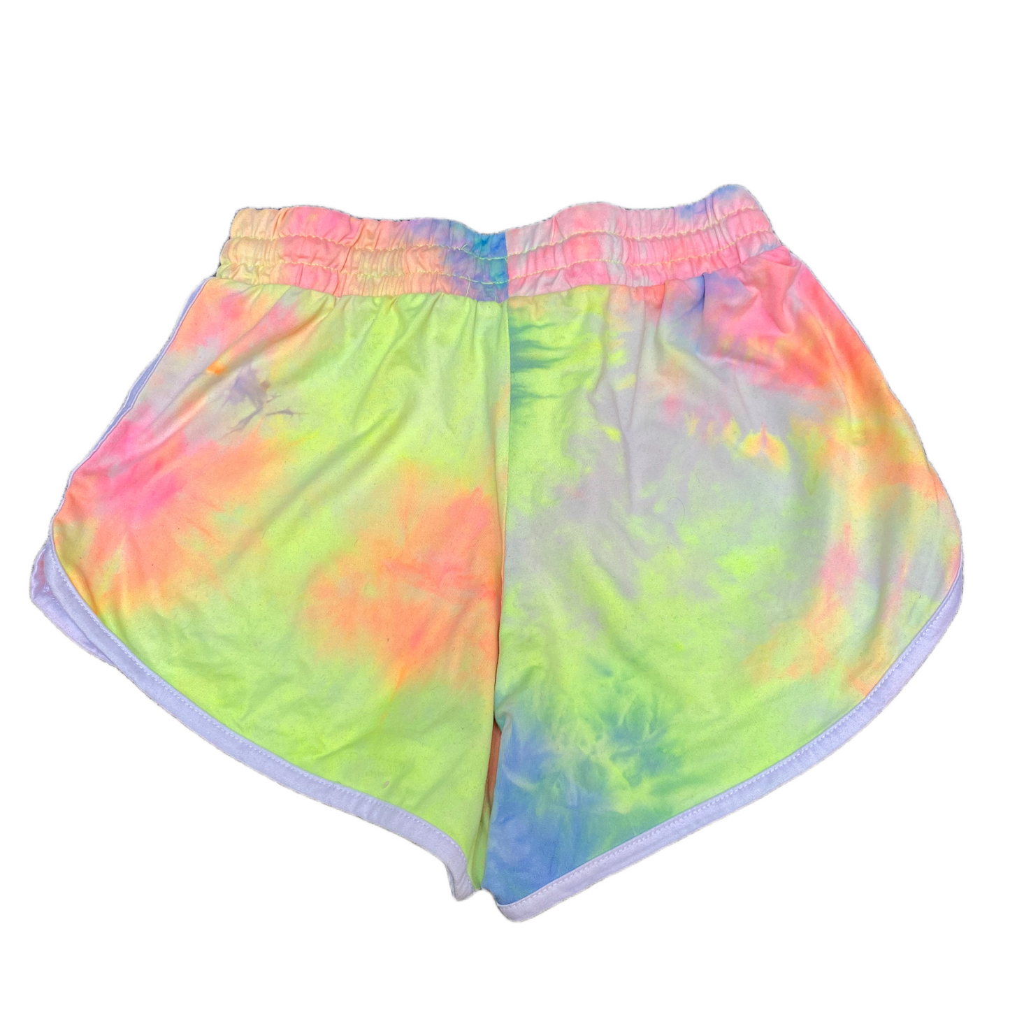 Running Sprinter Shorts Women L 26" Waist Multi Tie Dye Athletic Gym Dolphin Hem