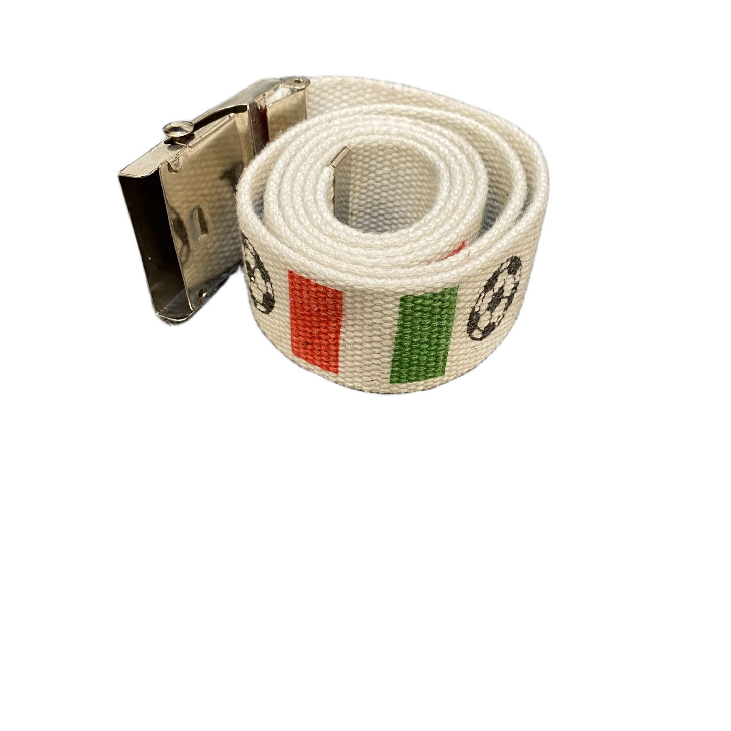 Men's Military Belt White Soccer ball Graphics Flip-Closure Buckle 41.5 inches