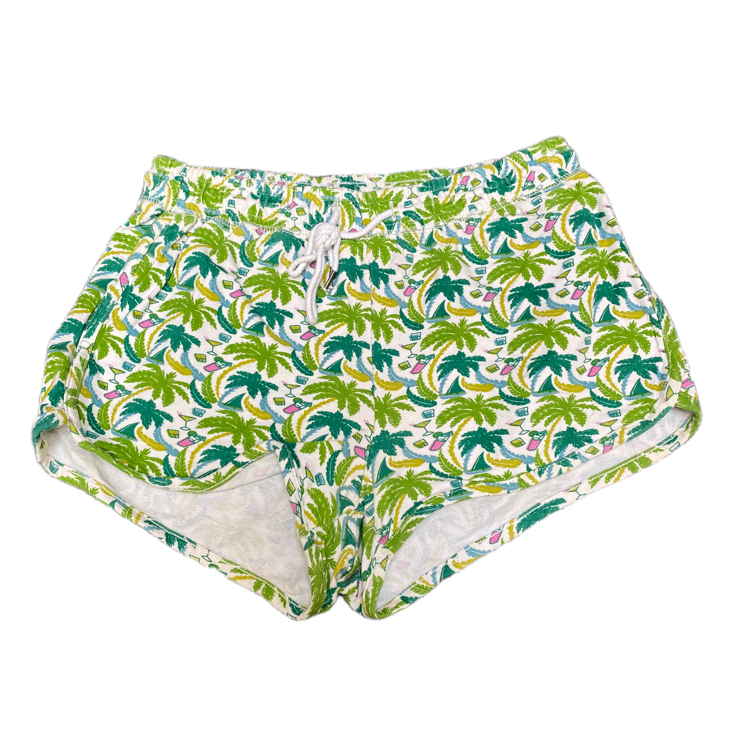 Running Sprinter Shorts Womens S 25" Waist Green Palm Trees Athletic Dolphin Hem