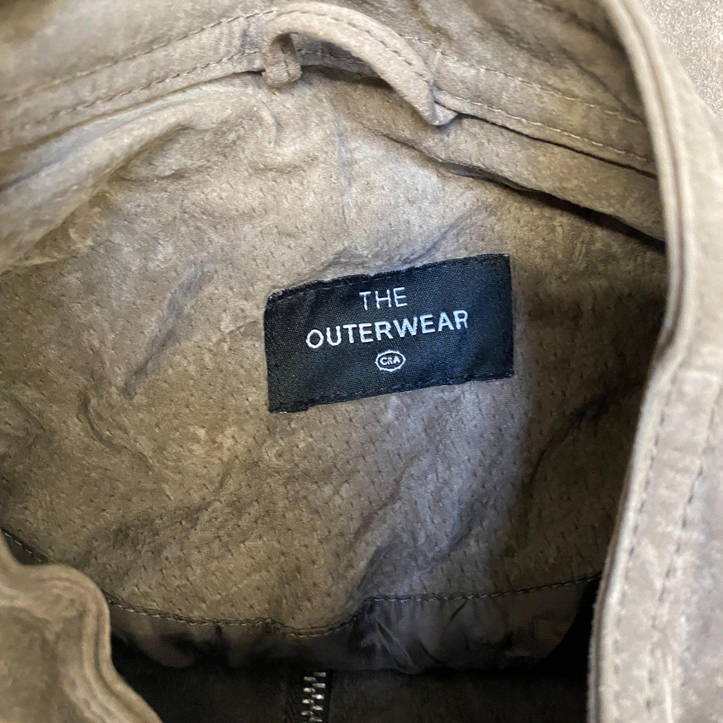 The Outerwear C&A Suede Leather Biker Jacket Womens Large Brown Lined Full Zip