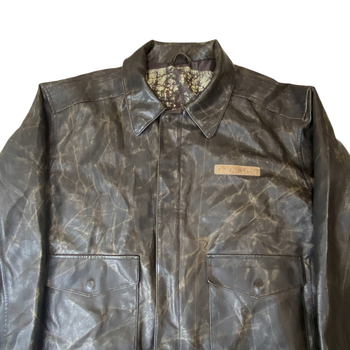 Jacket Mens Large Grey Genuine Leather Pockets Long Sleeve Collared Full Zip