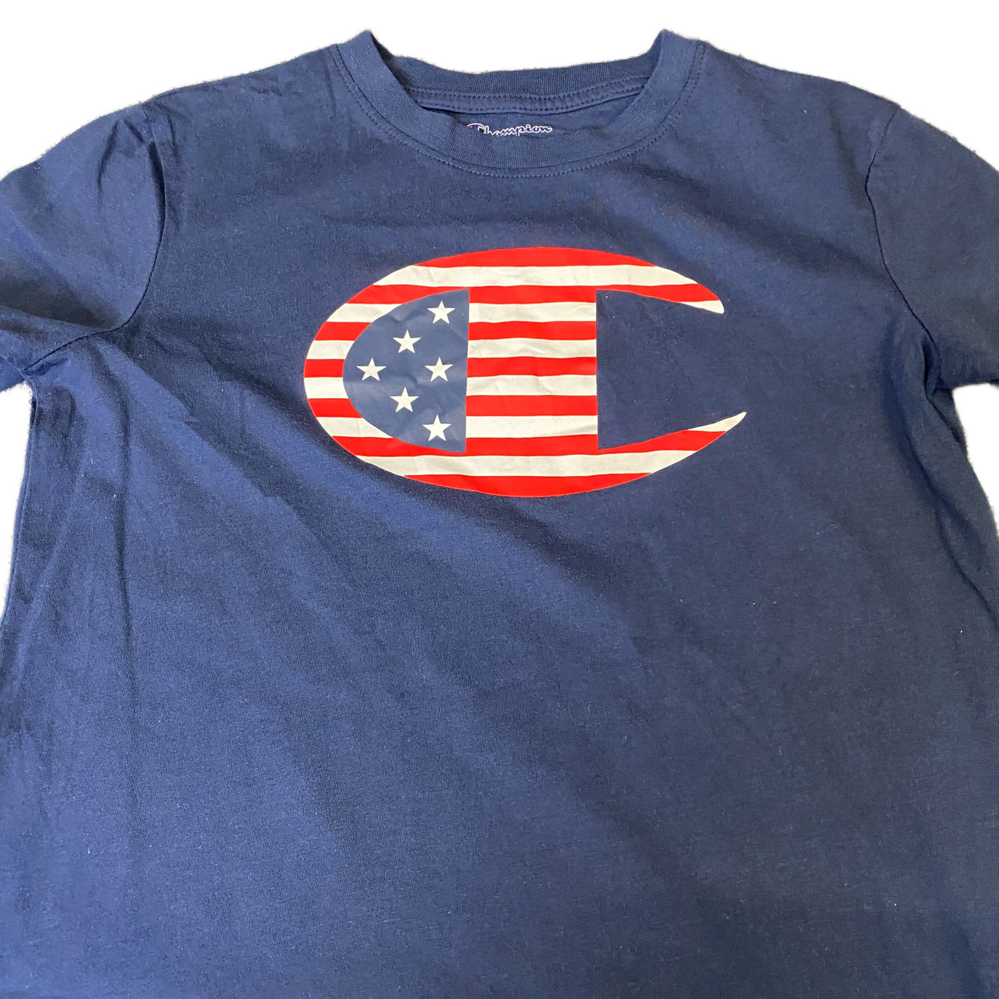 Champion T-Shirt Boys XS Navy American Graphic Logo Short Sleeve Pullover Tee