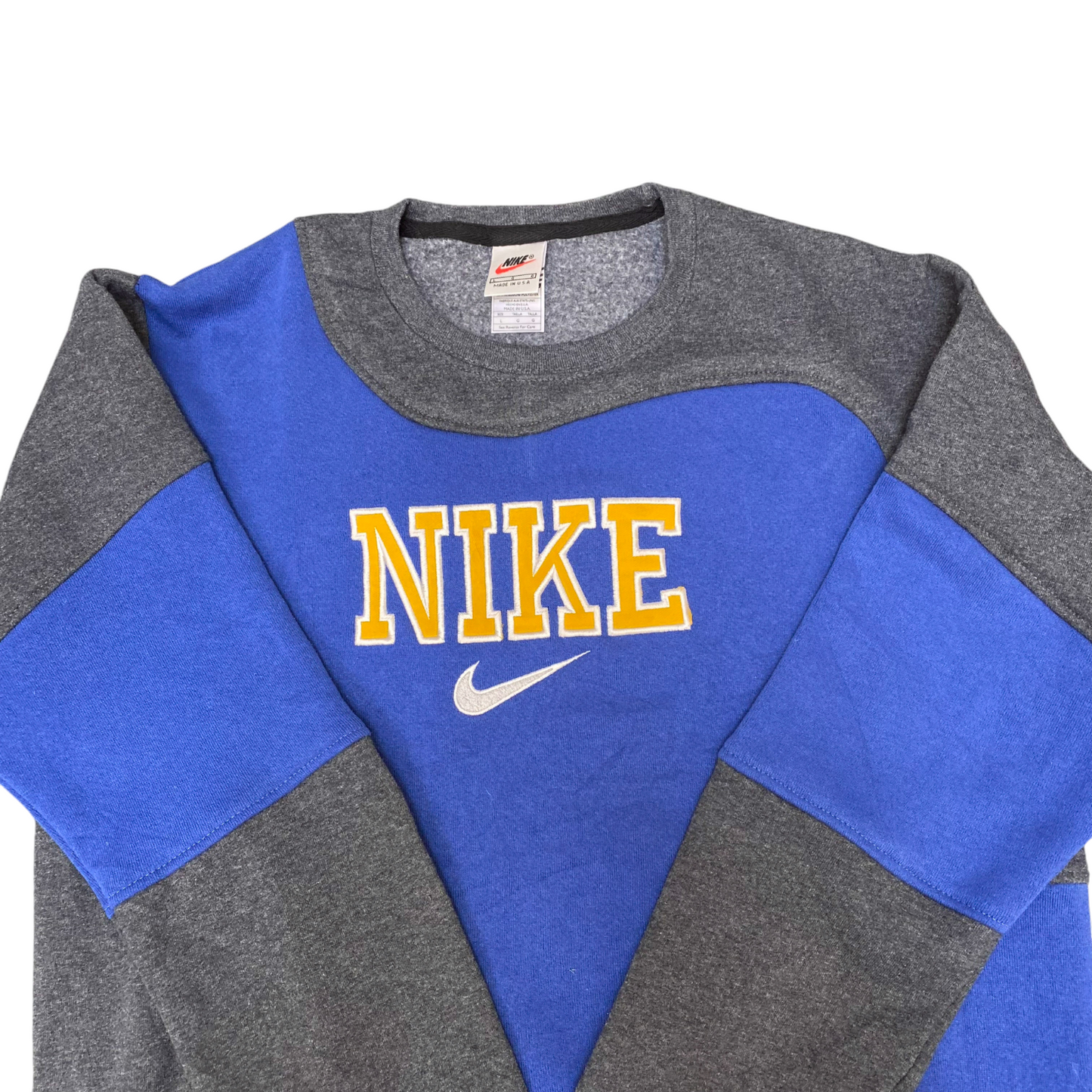 Nike Reworked Sweatshirt Mens Large Blue Grey Embroidered Spell Out Logo Y2K
