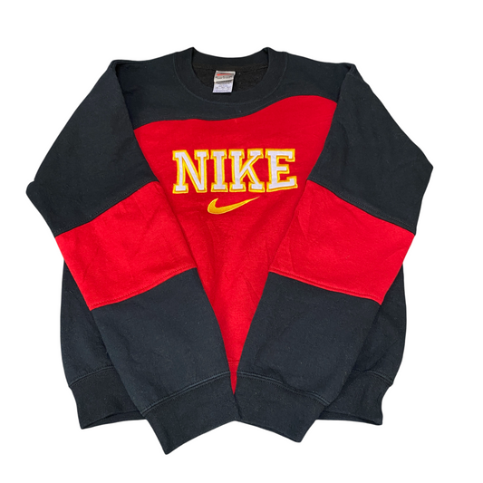 Nike Reworked Sweatshirt Mens S Black Red Embroidered Spellout Logo Vintage Y2K