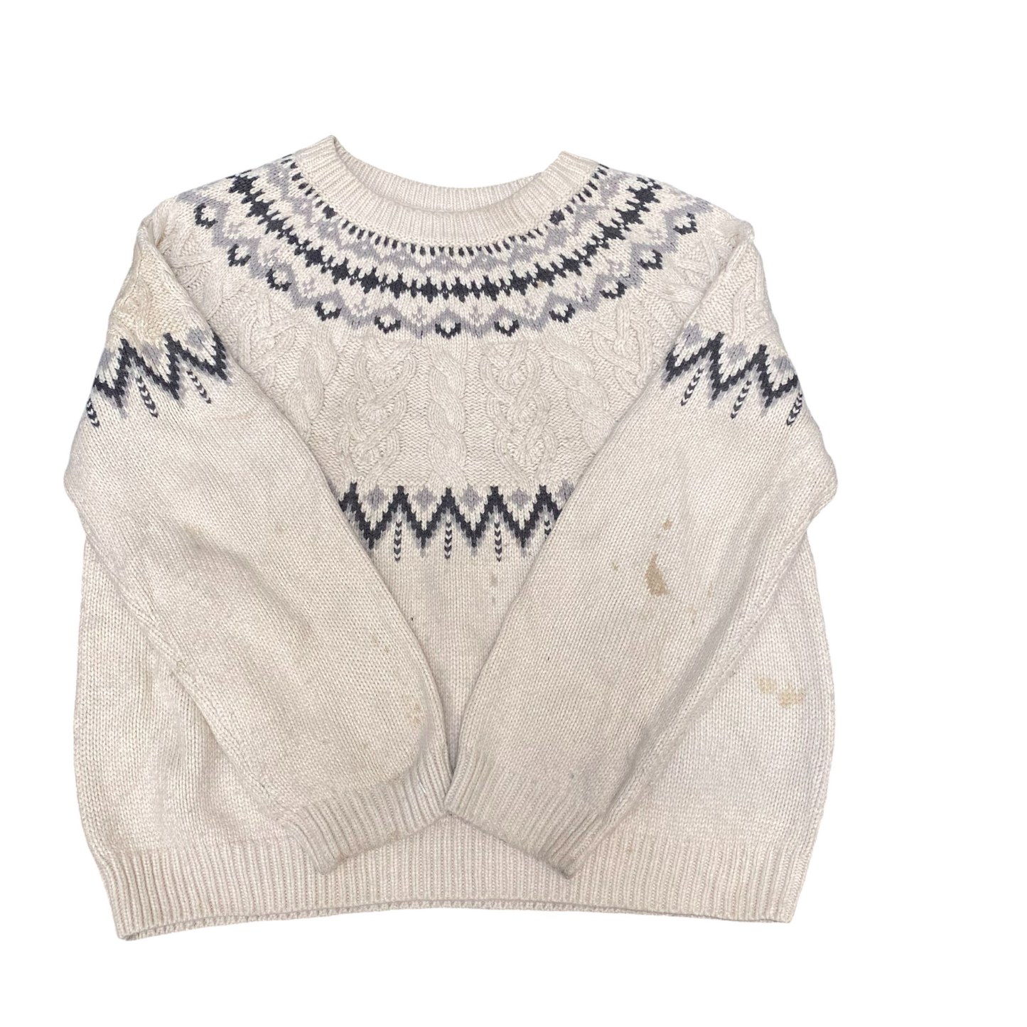 Womens Jumper Large White Grey Fair Isle Nordic Knit Winter Holiday Pullover