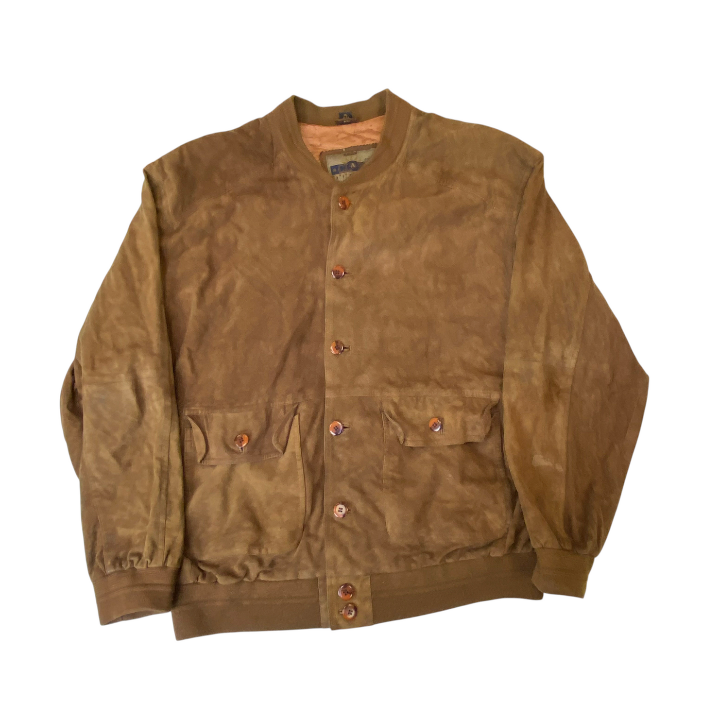 Classic Bomber Jacket Mens XL Brown Suede Leather Flap Pockets Button Front