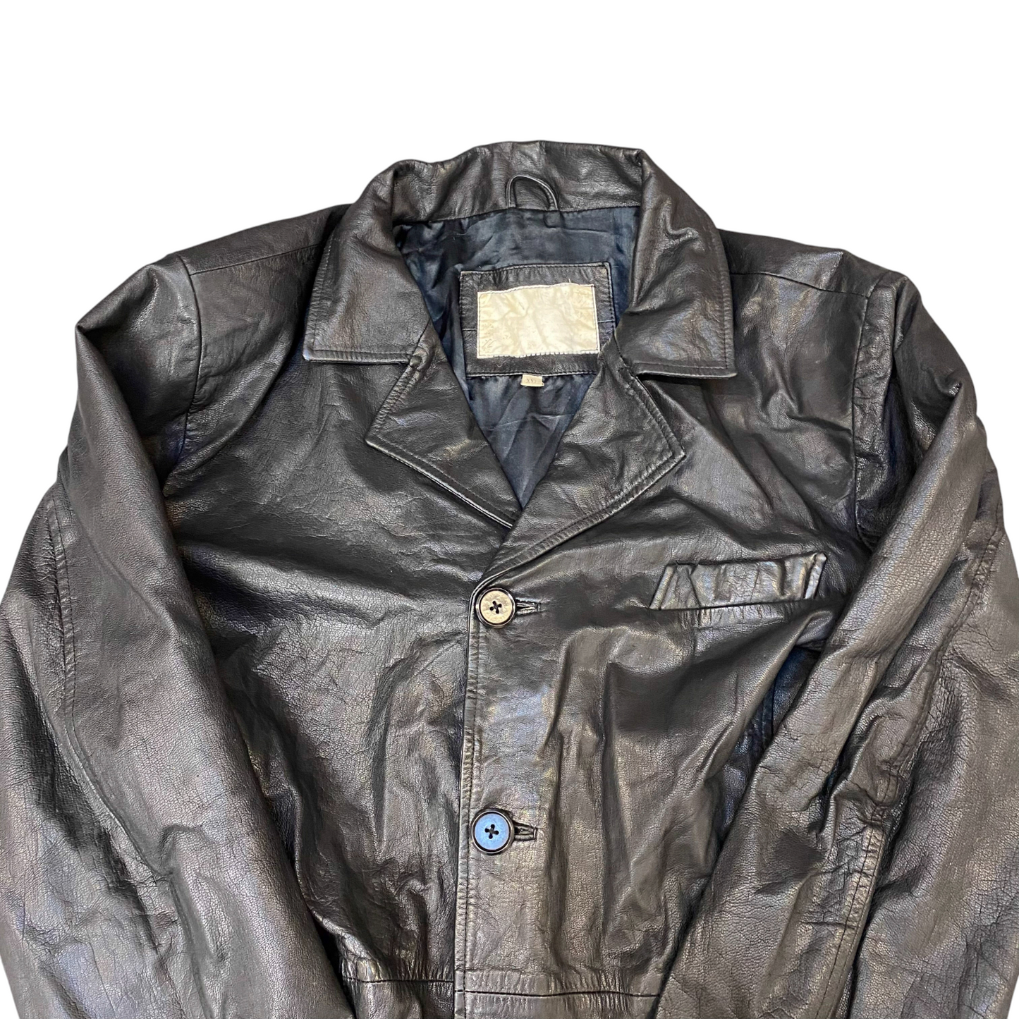 Mens Real Genuine Leather Jacket XXL Black Notch Lapel Single Breasted 3 Button
