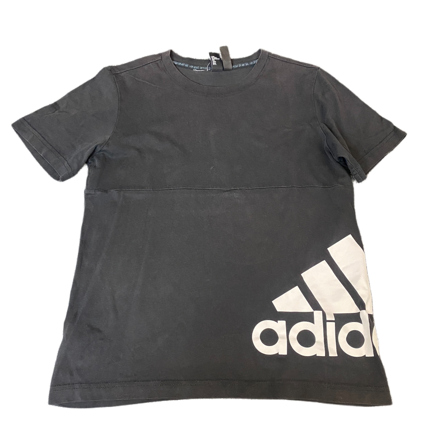 Adidas T-Shirt Boys Small Black Graphic Logo Short Sleeve Crew Neck Pullover Tee