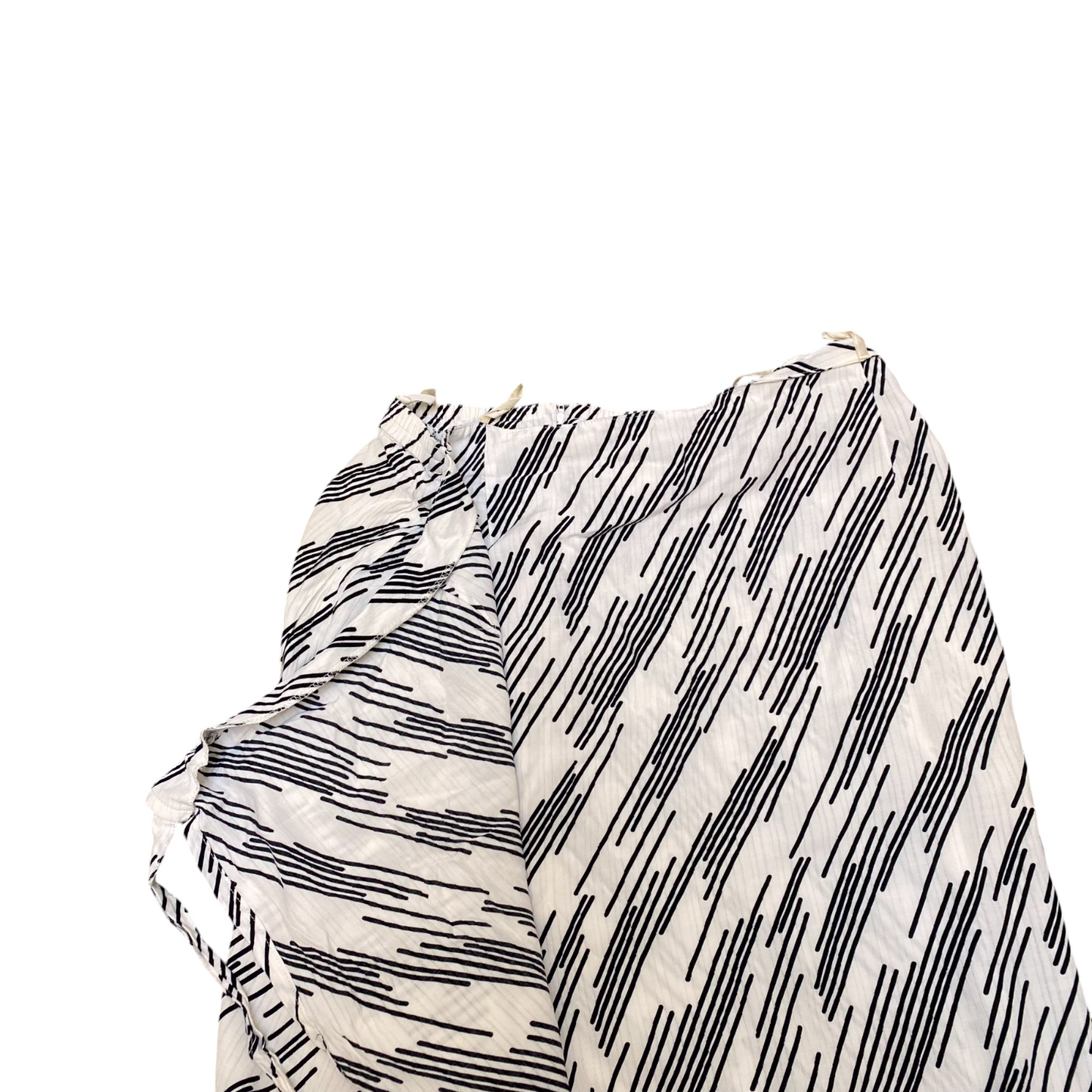 Women's Maxi Skirt XL White Black Geo Print Knee Length Back Zip Tie Waisted