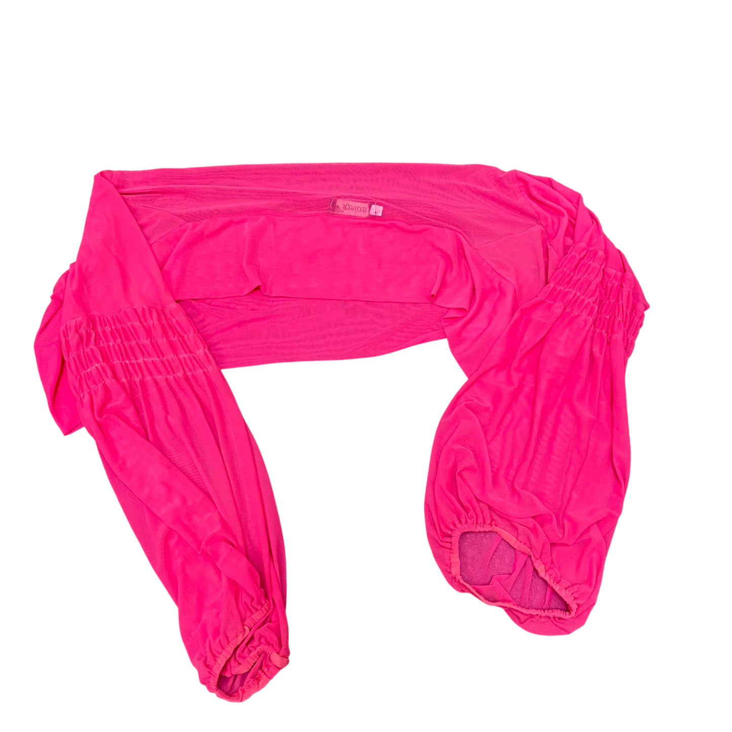 Rimoda Cropped Top Womens L Pink Solid Sheer Balloon Sleeve Boat Neck Pullover