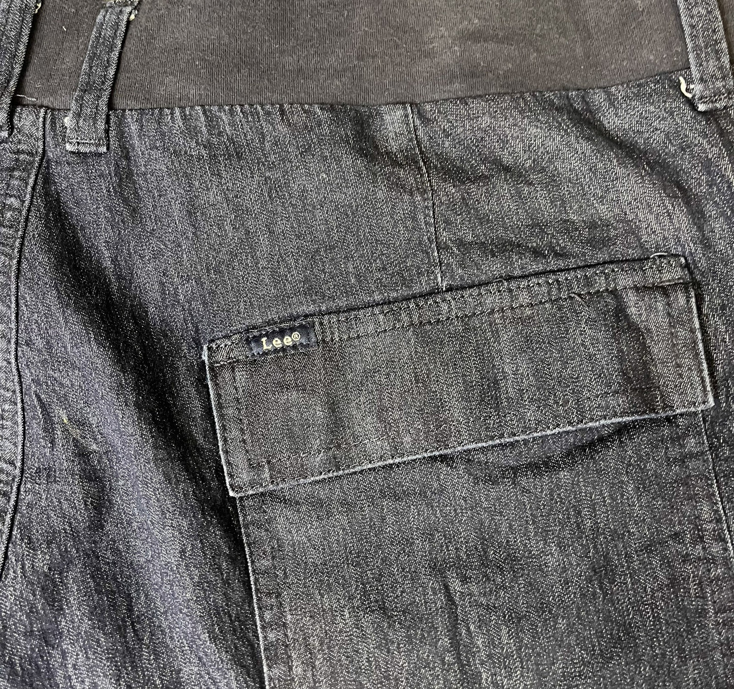 Lee Denim Shorts Fits as Womens 2XL 38" Waist Dark Blue Utility Elastic Waist