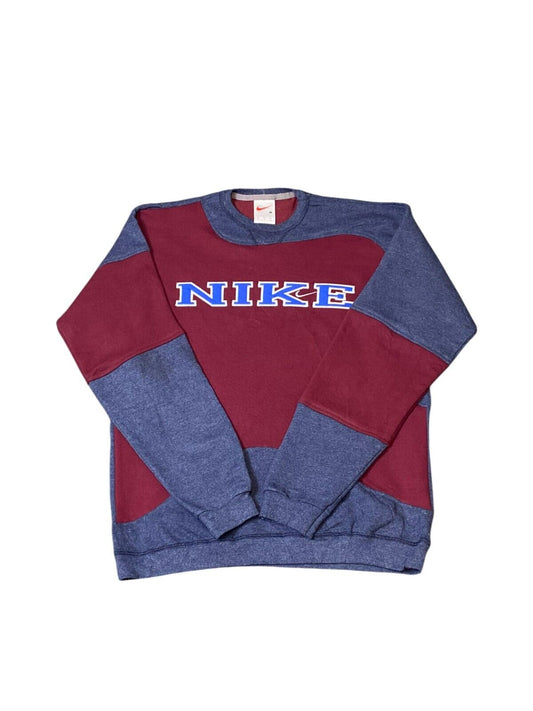 Nike Reworked Sweatshirt Mens Medium Blue Red Spellout Logo Crew Neck Vtg Y2K