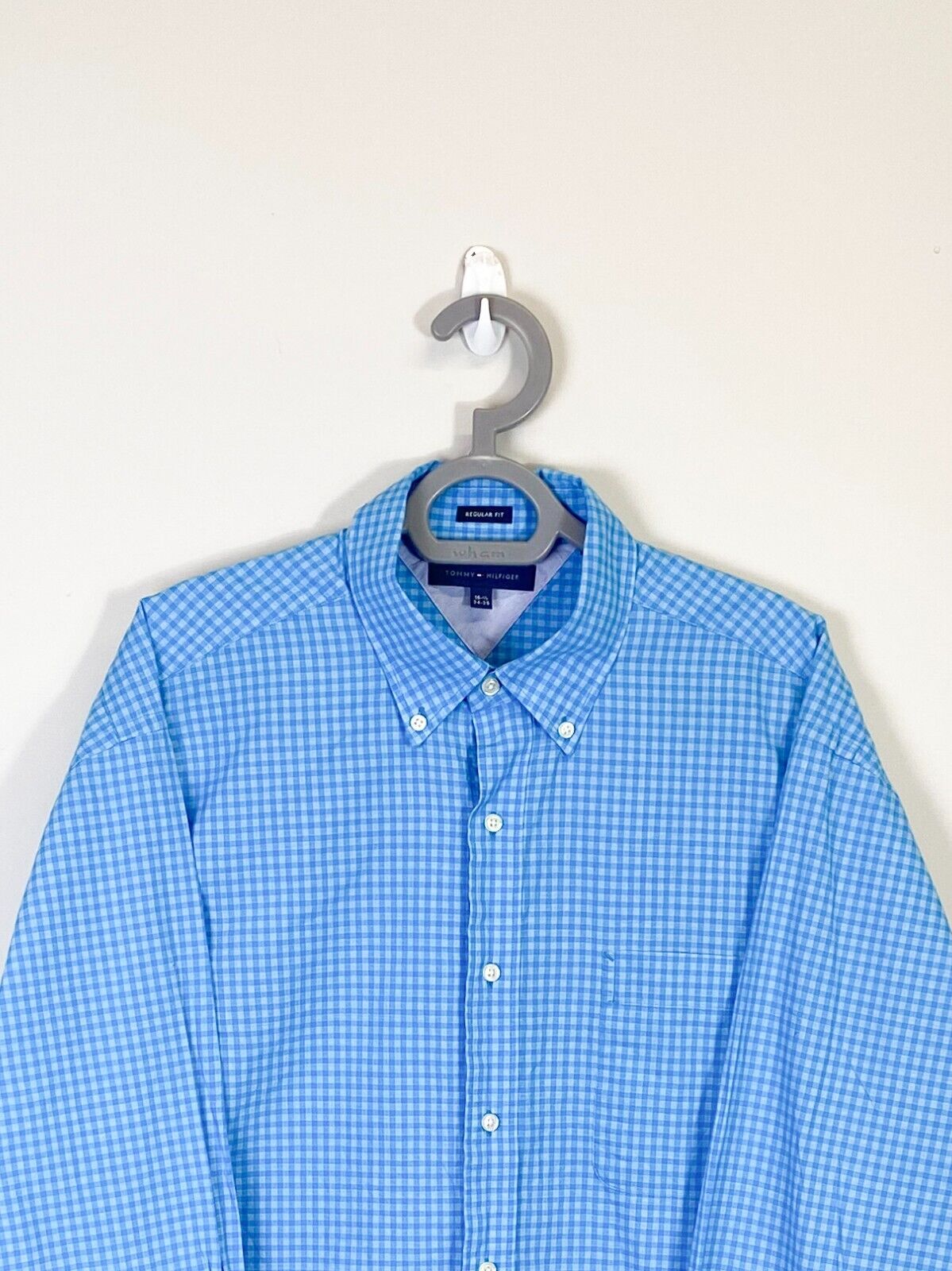 Tommy Hilfiger Dress Shirt Mens XL Blue Checkered Regular Fit Collar Button Down
