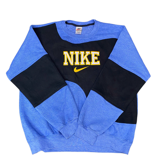 Nike Reworked Sweatshirt Mens Large Blue Black Embroidered Spellout Logo Vtg Y2K