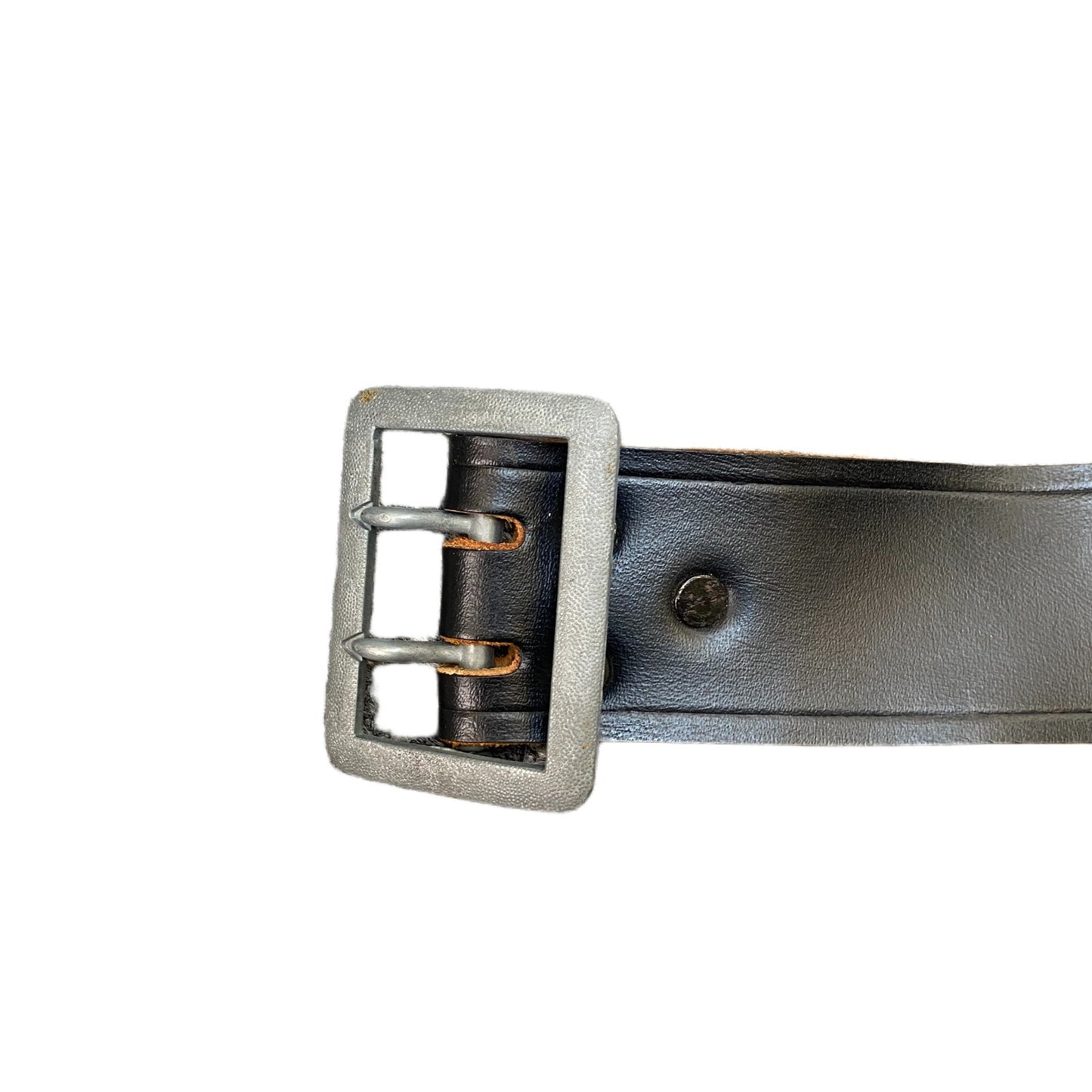 Waist Belt Mens Black Leather Adjustable Silver Double Pin Buckle 39 Inches