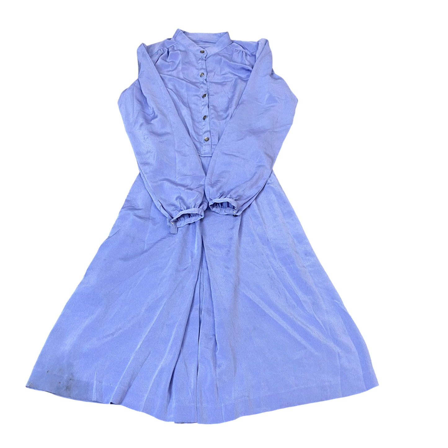 Womens A-Line Midi Dress S Blue Pleated Balloon Long Sleeve Button Front Outdoor