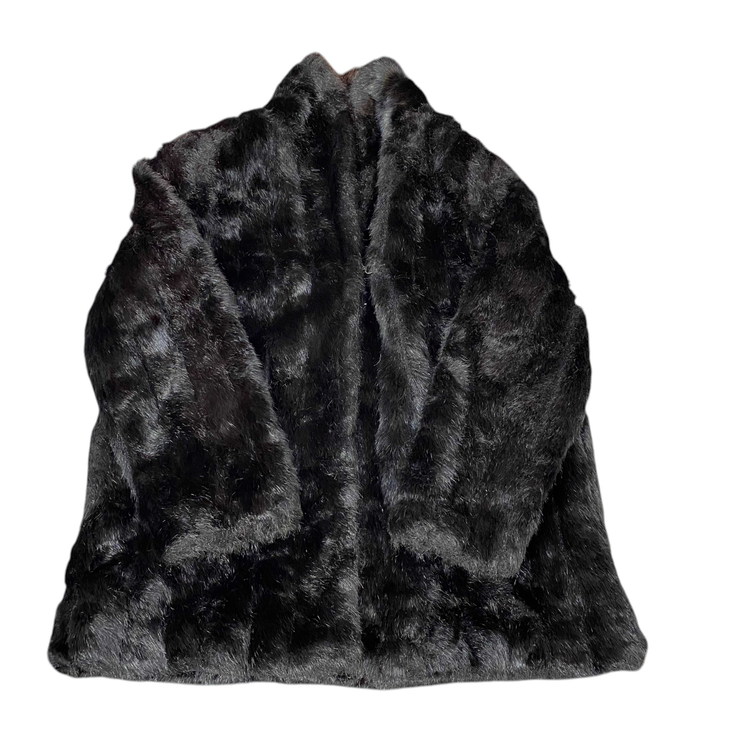 Womens Faux Fur Coat Medium Black Lined Plush Oversized Long Sleeve Open Front
