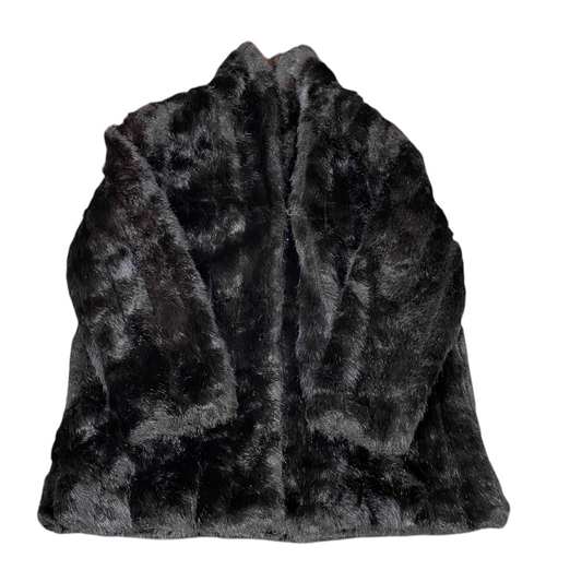 Womens Faux Fur Coat Medium Black Lined Plush Oversized Long Sleeve Open Front