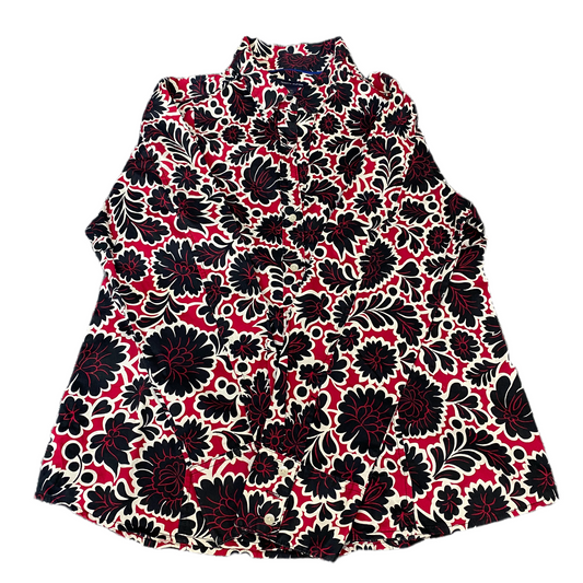 Tommy Hilfiger Shirt Womens L Red Black Floral Long Sleeve Collared Button Up
