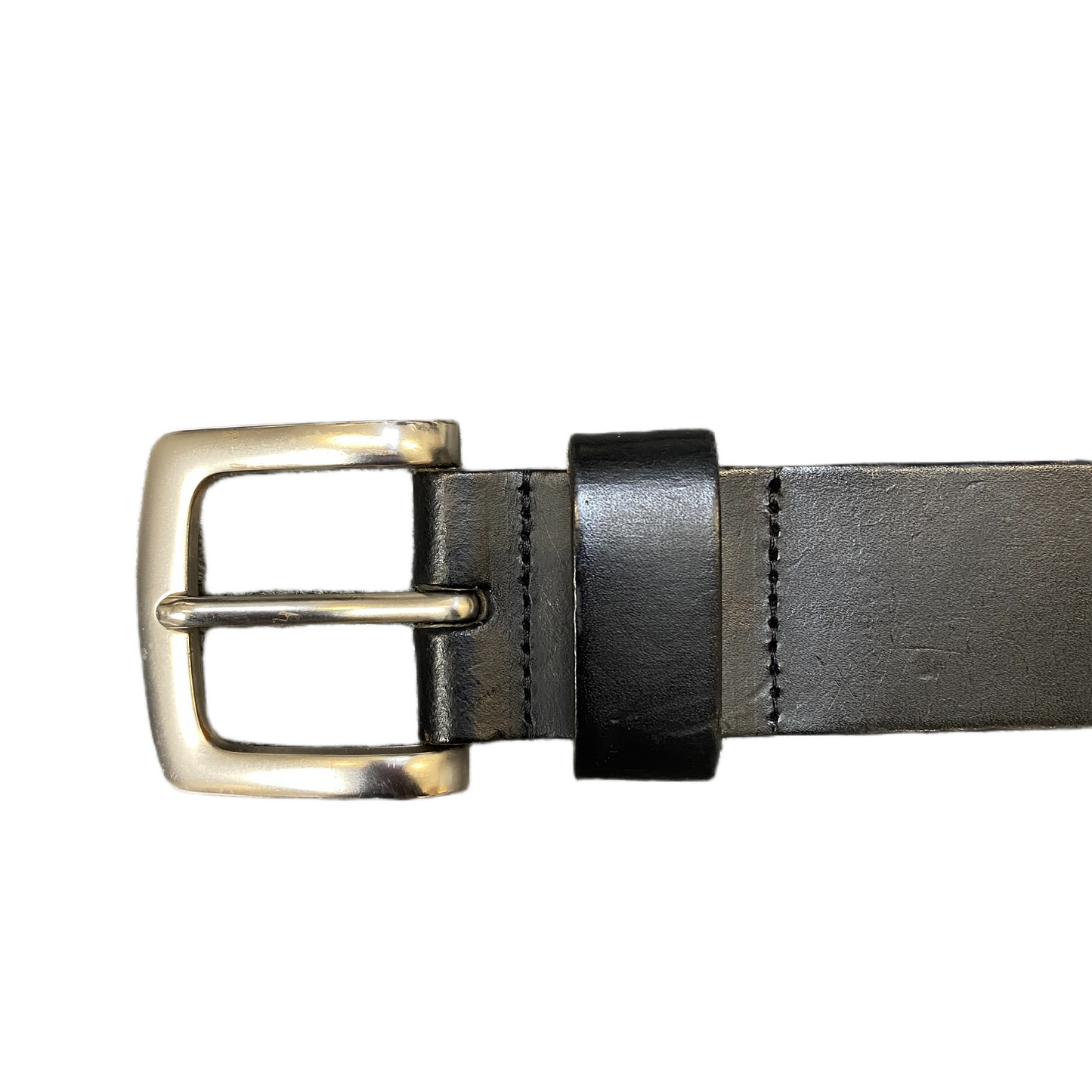 Men's Waist Belt Black Leather Adjustable Stainless Steel Buckle 45 inches