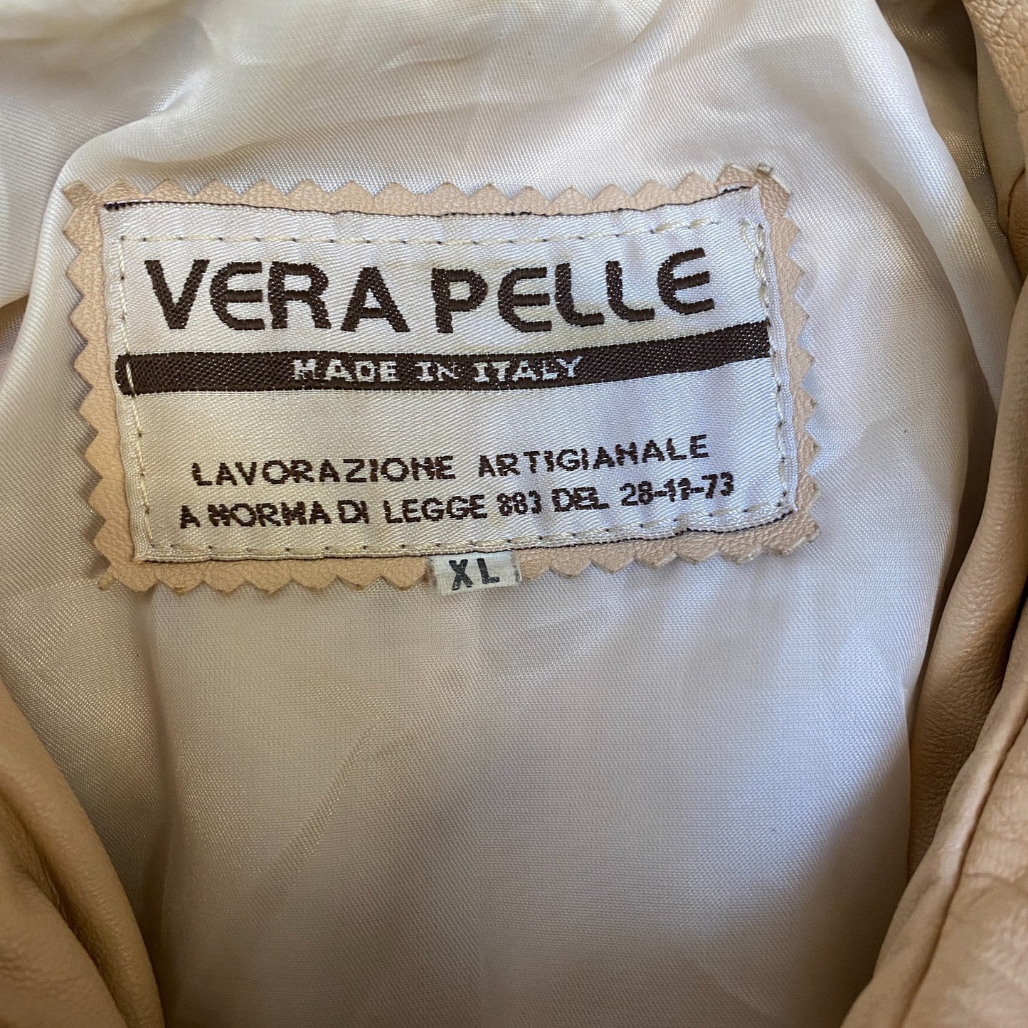 Vera Pelle Leather Jacket Womens XL Beige Lined Long Sleeve Collared Full Zip