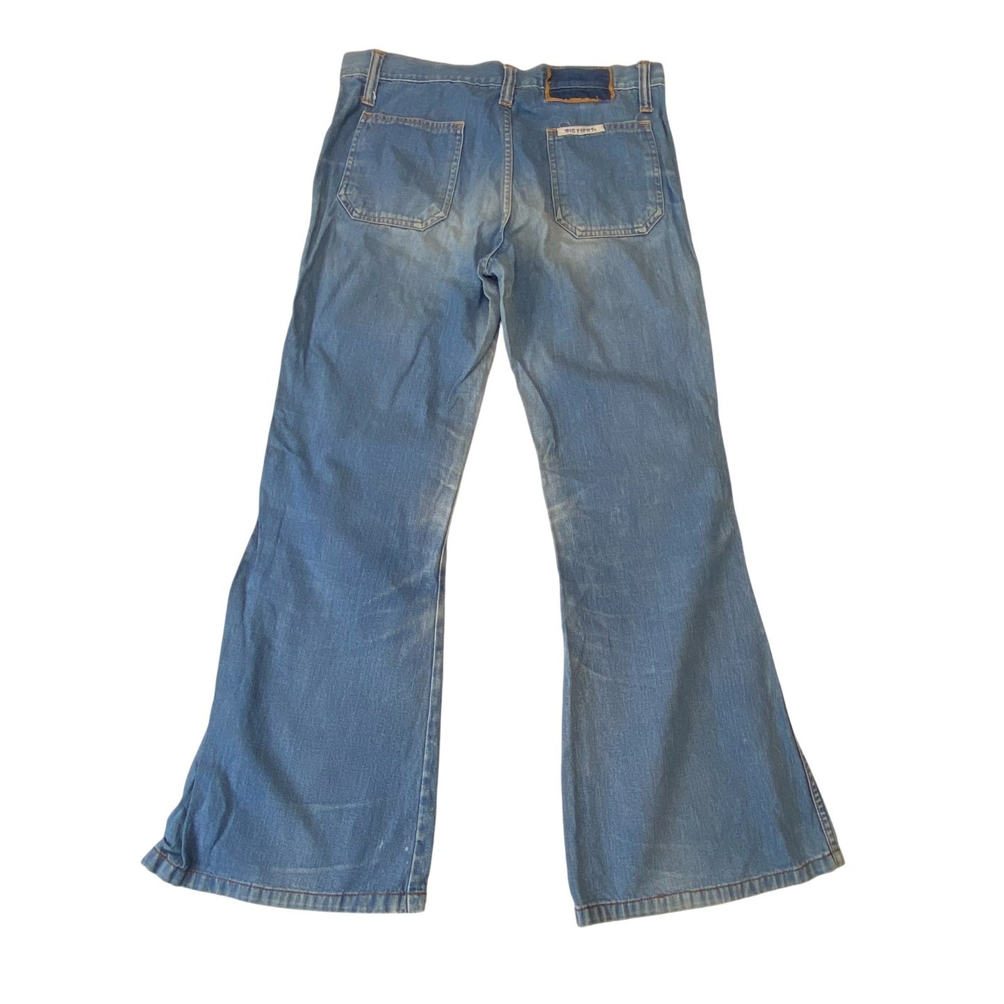 Jeans Womens Large W30 L27 Blue Denim Wide Leg Flat Front Flap Pockets Outdoor