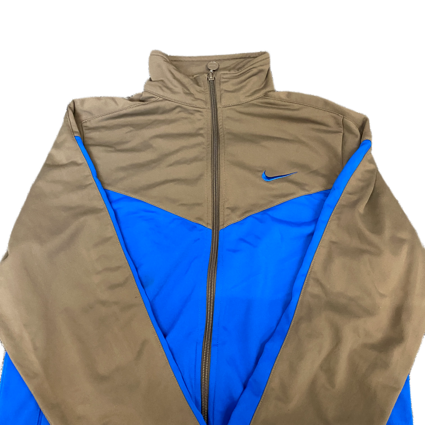 Nike Track Jacket Boys S Blue Beige Swoosh Logo Long Sleeve Mock Neck Full Zip
