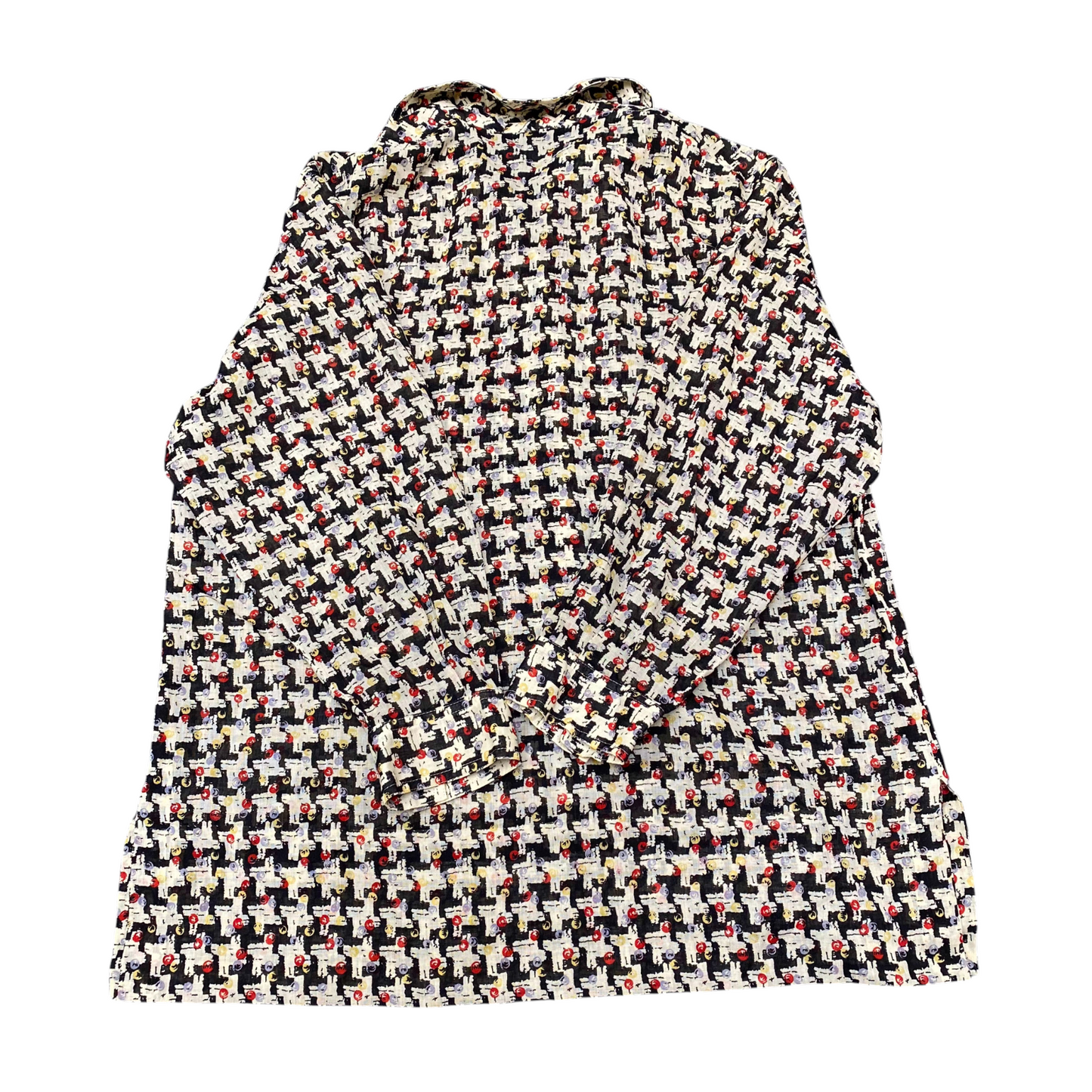 Shirt Top Womens M Multi Geo Print Collared Long Sleeve Pockets Button Down