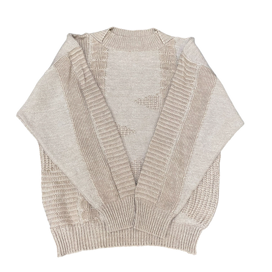 Jagro Jumper Womens Medium Cream Cable Knit Crew Neck Holiday Pullover