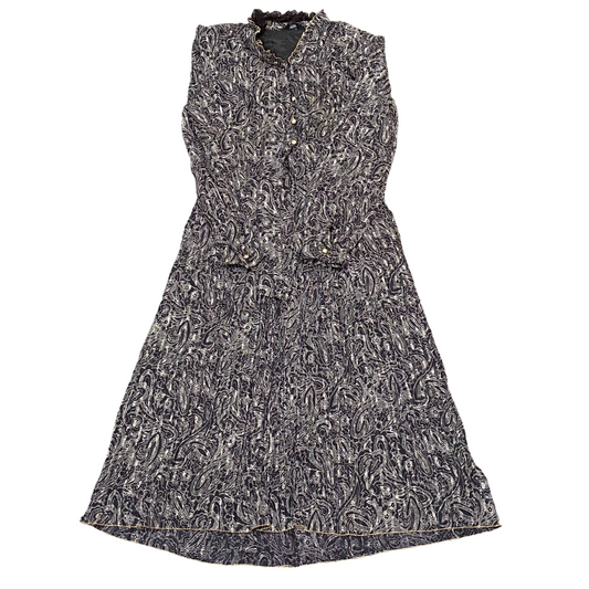 Kii Maxi Dress Women M Black Paisley Long Sleeve Pleated Round Neck Button Front