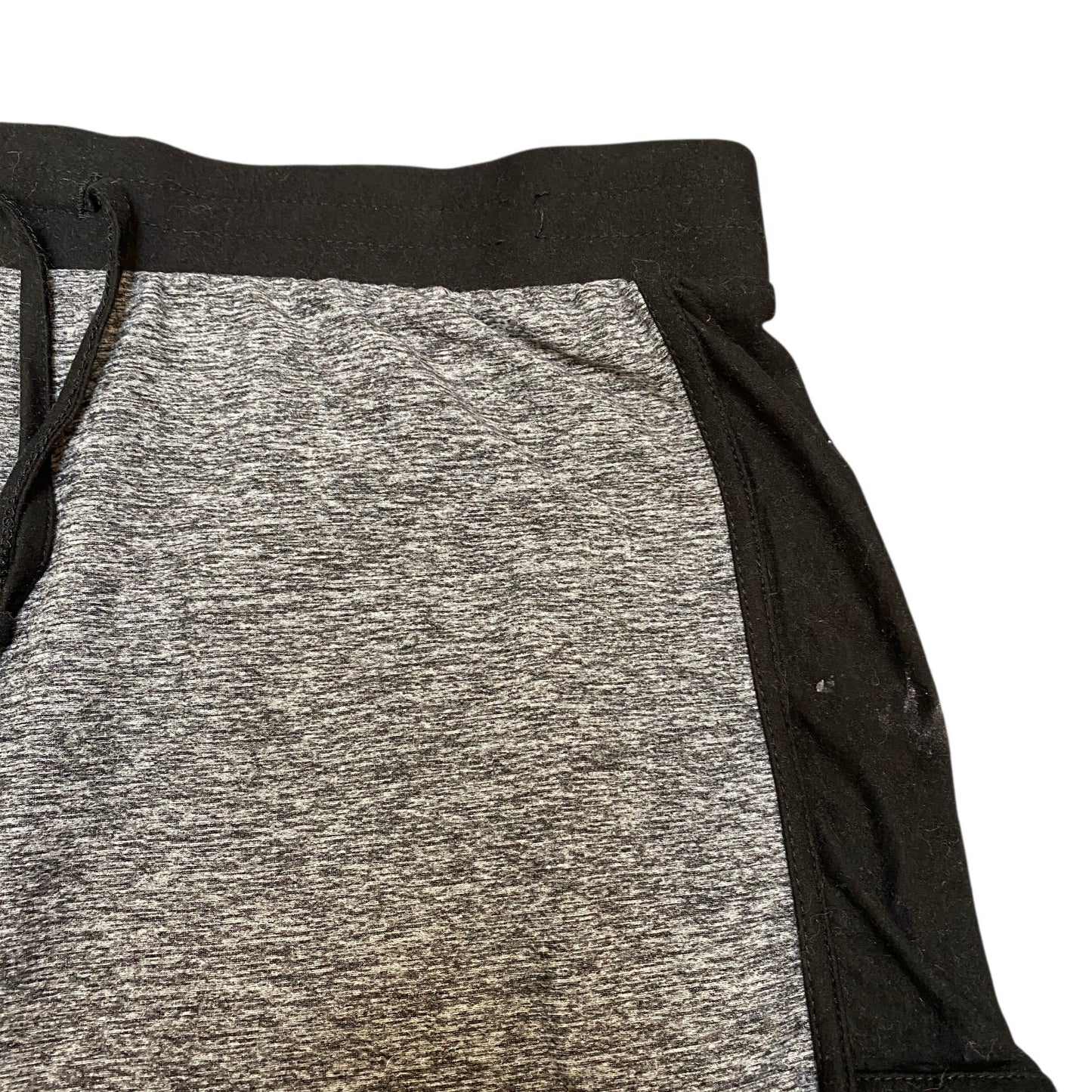Running Sprinter Shorts Womens L 32" Waist Grey Black Gym Drawstring Dolphin Hem