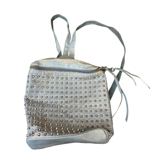 David Jones Backpack Womens Blue Leather Studded Zip Closure Adjustable Strap