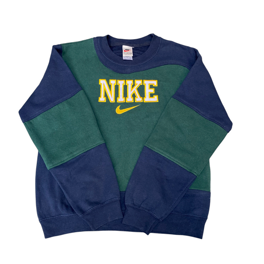 Nike Reworked Sweatshirt Men Medium Green Blue Embroidered Spellout Logo Vtg Y2K
