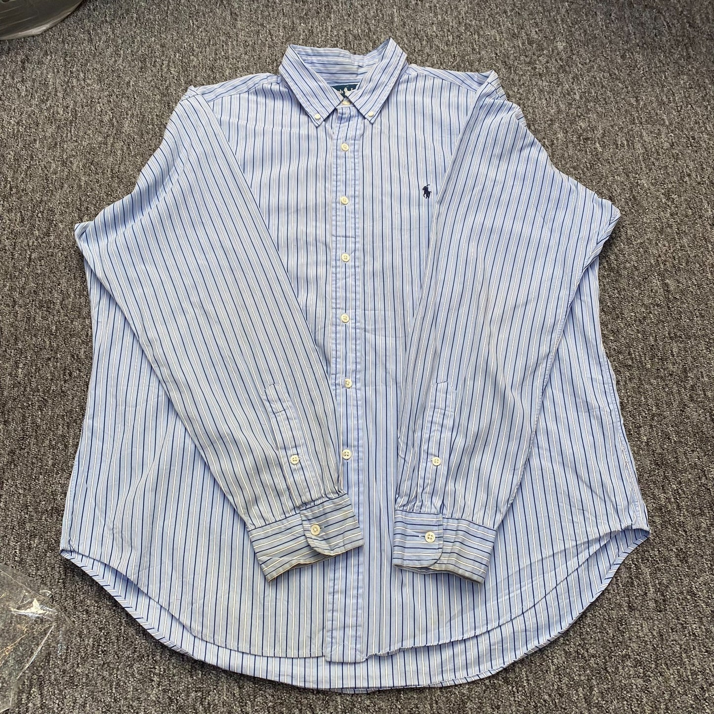 Ralph Lauren Shirt Mens XL Blue Striped Classic Fit Long Sleeve Polo Pony Logo