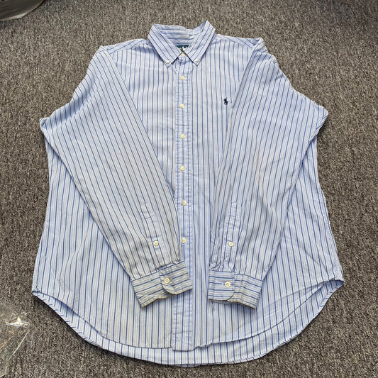 Ralph Lauren Shirt Mens XL Blue Striped Classic Fit Long Sleeve Polo Pony Logo