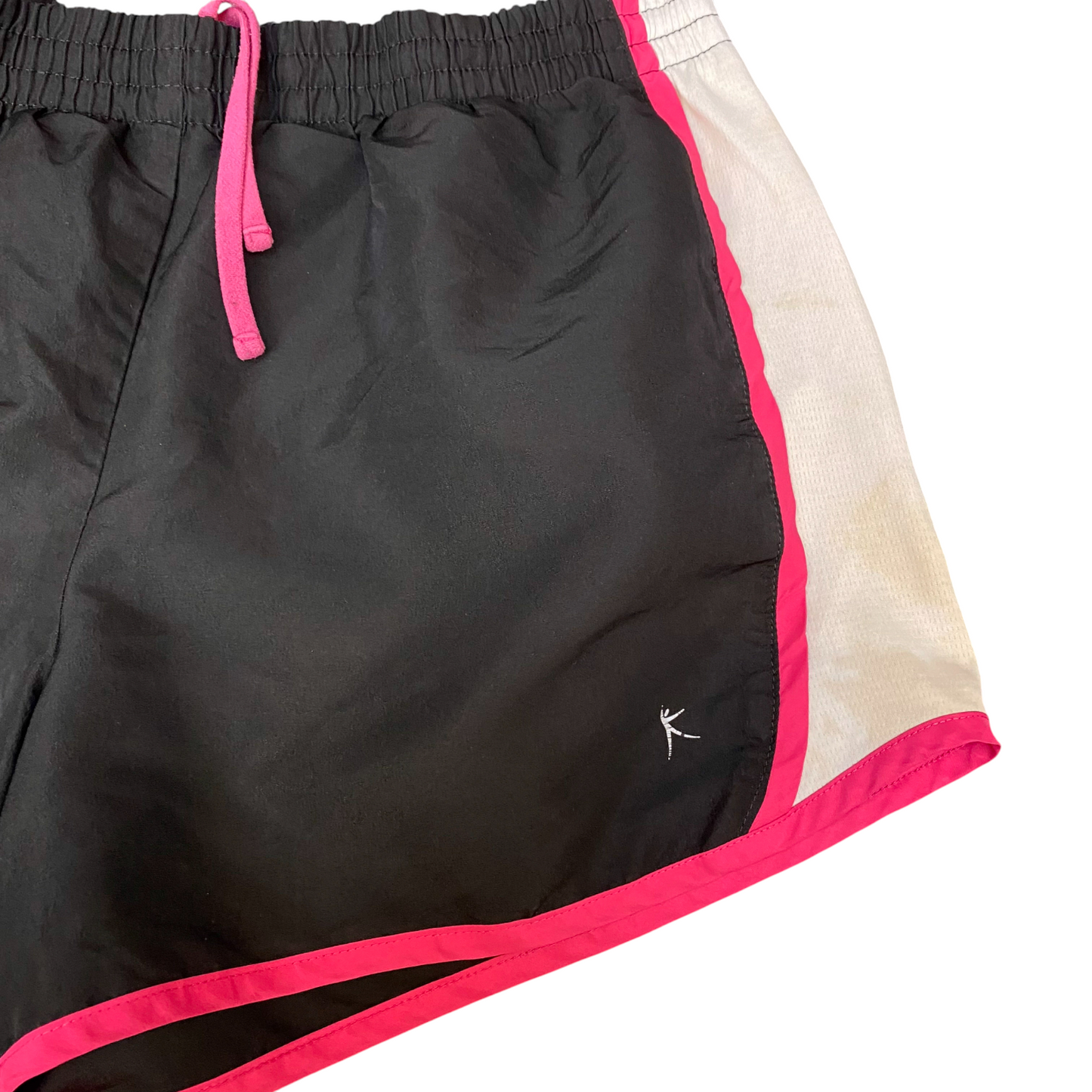 Running Sprinter Shorts Womens Large Black White Athletic Workout Dolphin Hem