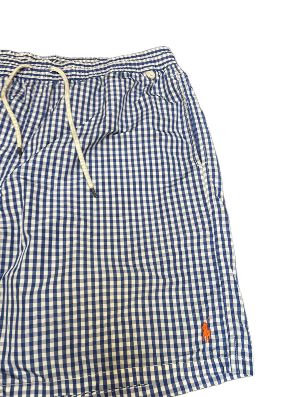 Polo Ralph Lauren Swim Trunks Shorts Men XLT 37" Waist Blue White Gingham Lined