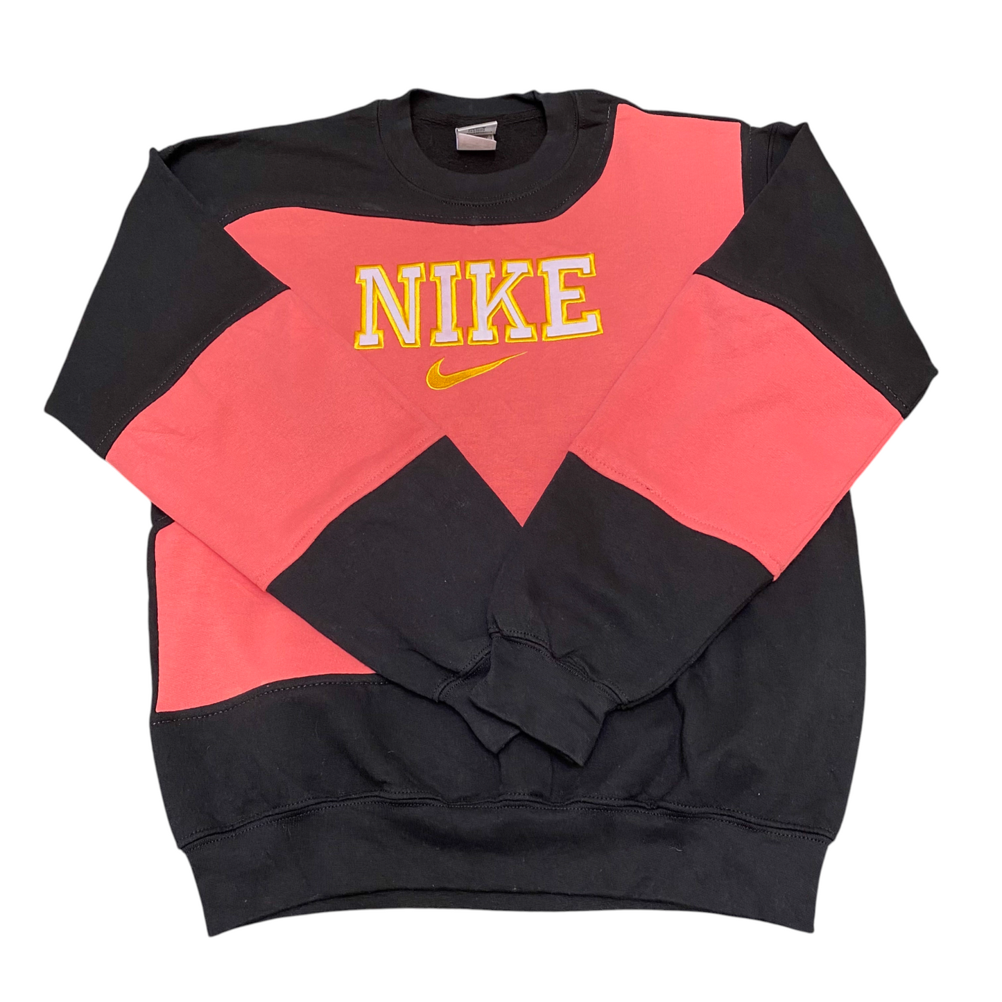Nike Reworked Sweatshirt Mens Medium Black Pink Embroidered Spellout Logo Y2K